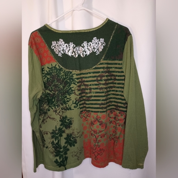 Y2K Westbound Fairy Grunge Shirt XL Green Floral Embroidery Studs Double Sided - Picture 2 of 10